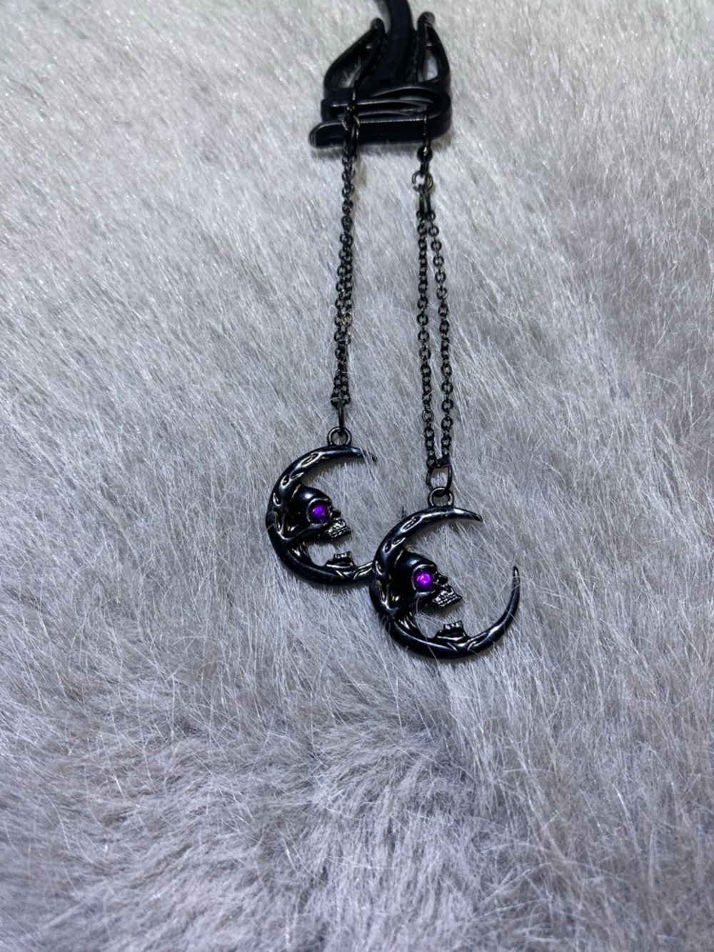 Black Crescent Moon Skull Earrings with Purple Accent - Women's Jewelry - Picture 1 of 3